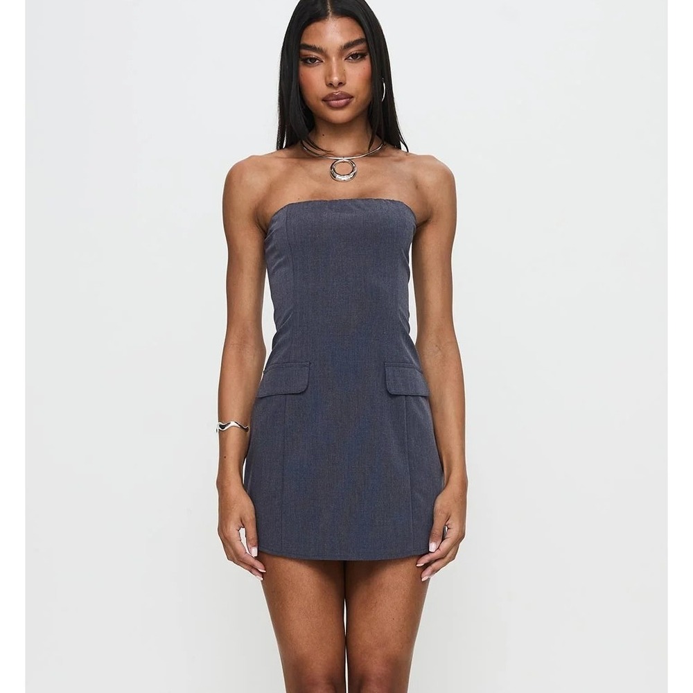 Princess Polly 4 Langdon Strapless Mini Dress Charcoal Gray NWT Tailored Tube